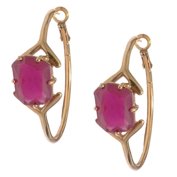 KATE SPADE • Gold and Amethyst Purple Gemstone Hoop Earrings - Picture 1 of 5